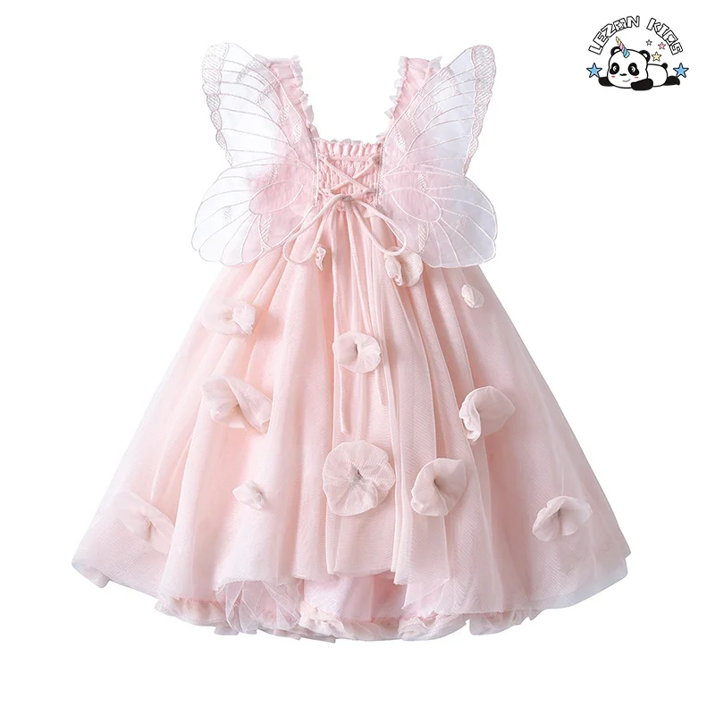 LEZONKIDS - Customizable Hot Selling Girls Summer Sleeveless Butterfly Wings Princess Kids Fairy Tutu Dress